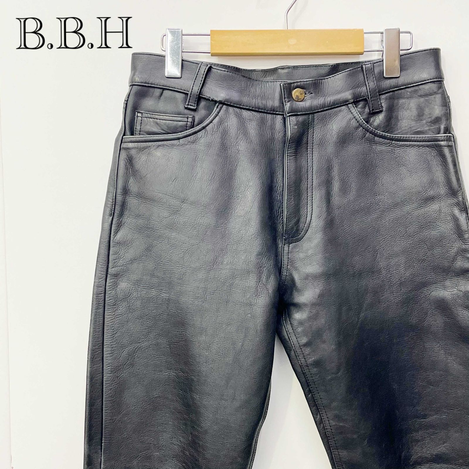 B.B.H ビービーエイチ レザー パンツ ズボン カウレザー 32 ブラック 黒 GENUINE LEATHER 無地 メンズ