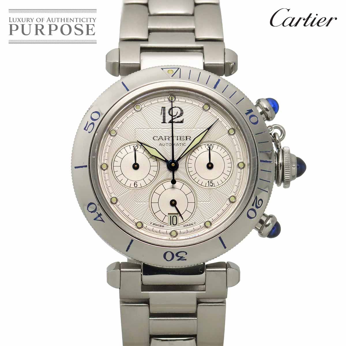 カルティエ Cartier パシャ 38mm クロノグラフ W31030H3 メンズ 腕時計 デイト シルバー オートマ 自動巻き Pasha 90323743