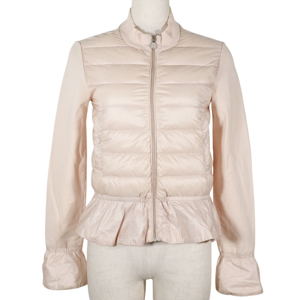 【MONCLER】モンクレール マグリアカーディガン ダウン切り替え フリル C29548464300 80384 ナイロン×コットン ピンク キッズ カーディガン