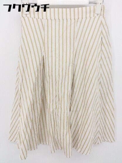 ◇ SENSE OF PLACE URBAN RESEARCH ストライプ バックジップ 膝下丈 フレア スカート サイズF ホワイト ベージュ レディース 【中古】 【1103040004515】