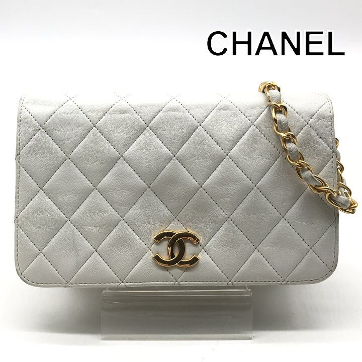 良品 CHANEL シャネル ココマーク ミニマトラッセ ラムスキン レザー チェーン ショルダー バッグ ホワイト レディース k7136