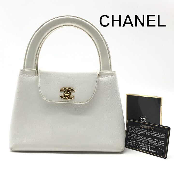 良品 CHANEL シャネル ココマーク キャビアスキン ハンド バッグ ホワイト レディース ブランド 鞄 k7260