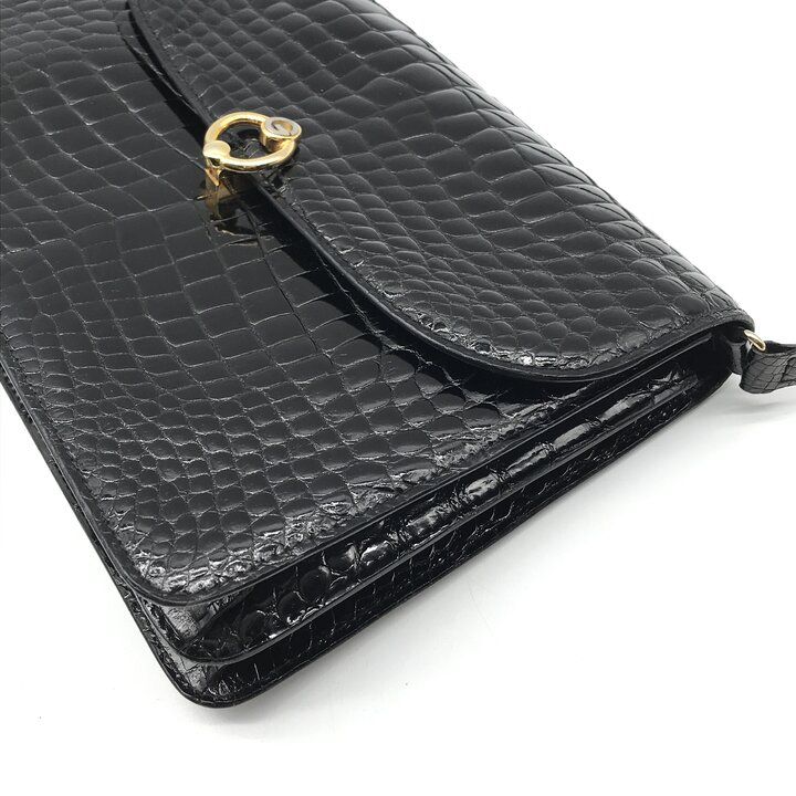 良品 GUCCI グッチ ロゴ金具 クロコダイル ヴィンテージ ショルダー