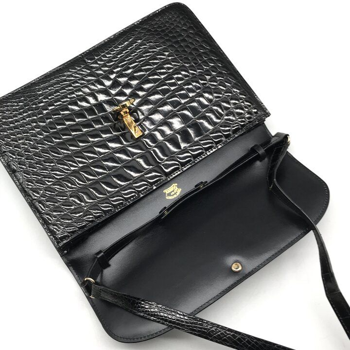 良品 GUCCI グッチ ロゴ金具 クロコダイル ヴィンテージ ショルダー