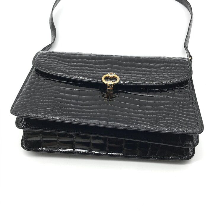 良品 GUCCI グッチ ロゴ金具 クロコダイル ヴィンテージ ショルダー