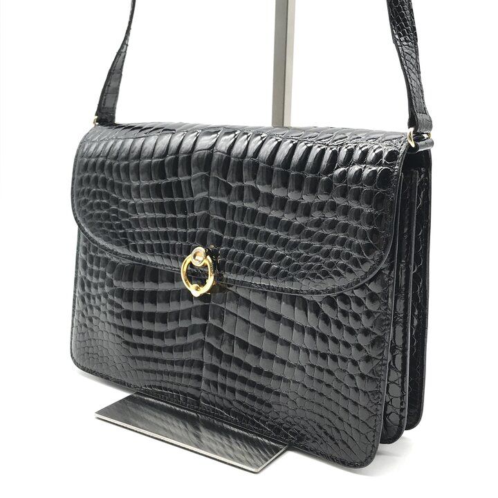 良品 GUCCI グッチ ロゴ金具 クロコダイル ヴィンテージ ショルダー