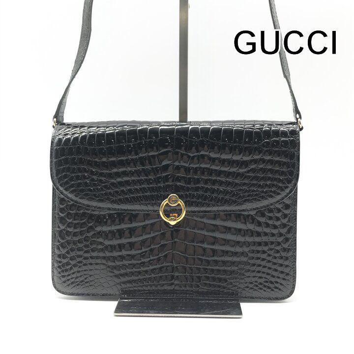 良品 GUCCI グッチ ロゴ金具 クロコダイル ヴィンテージ ショルダー