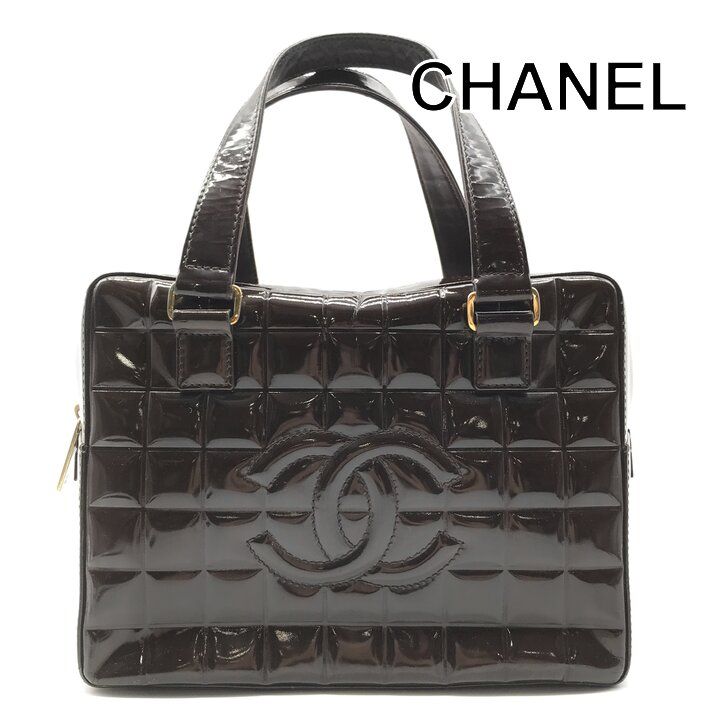良品 CHANEL シャネル ココマーク チョコバー パテント ハンド バッグ ブラウン ブランド レディース 茶 Bag 鞄 かばん k7712