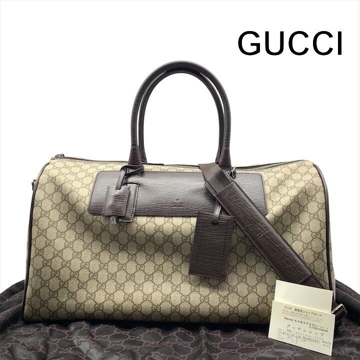 良品 GUCCI グッチ GGプラス GGスプリーム ボストン バッグ 旅行 