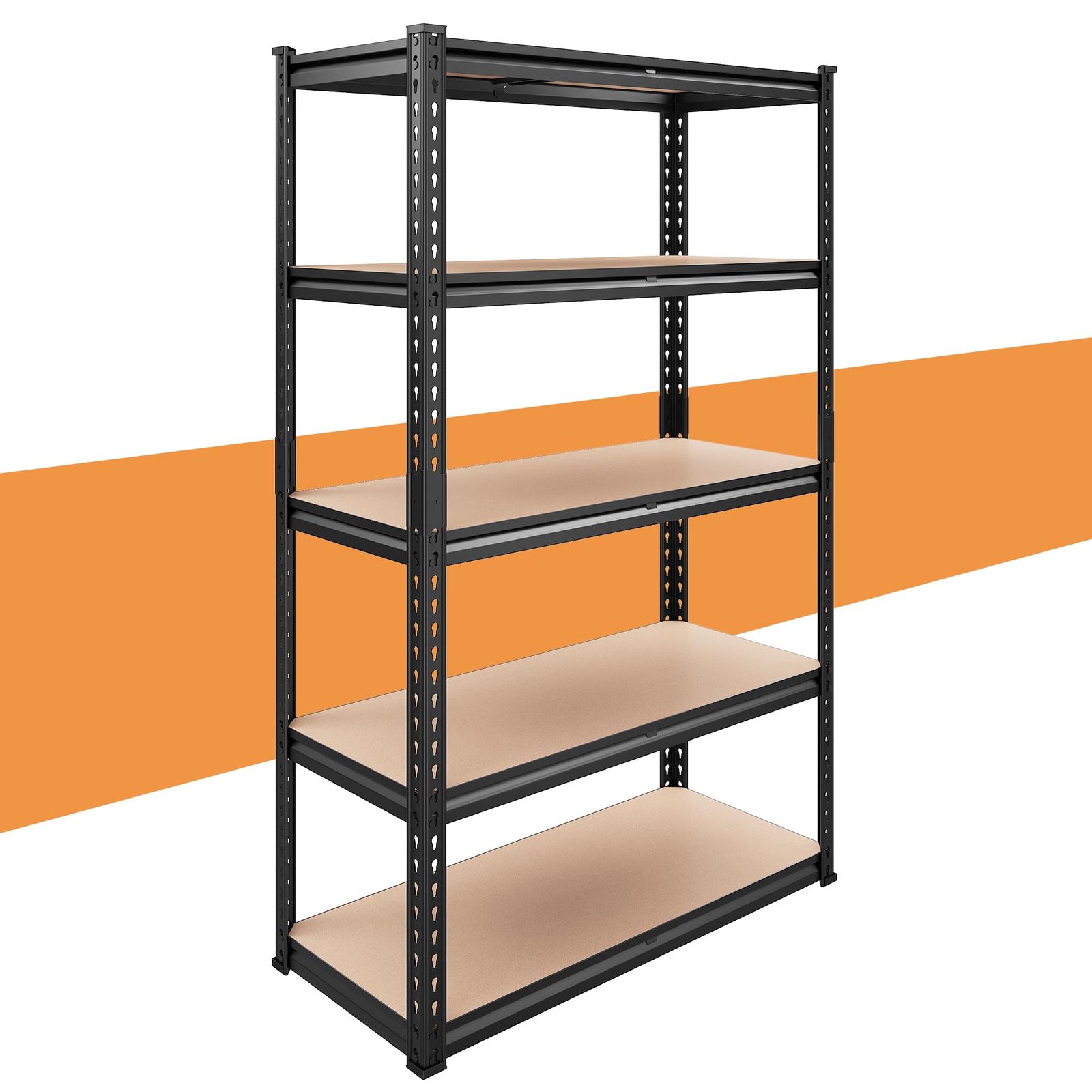 REIBII スチールラック 収納ラック 棚 ラック 5段 幅70cm 高さ150cm 奥行30cm 耐荷重約900kg 業務用 家庭用 オープンラック 高さ調節可能 組立簡単 ガレージ キッチン 物置 ブラック 黒ts