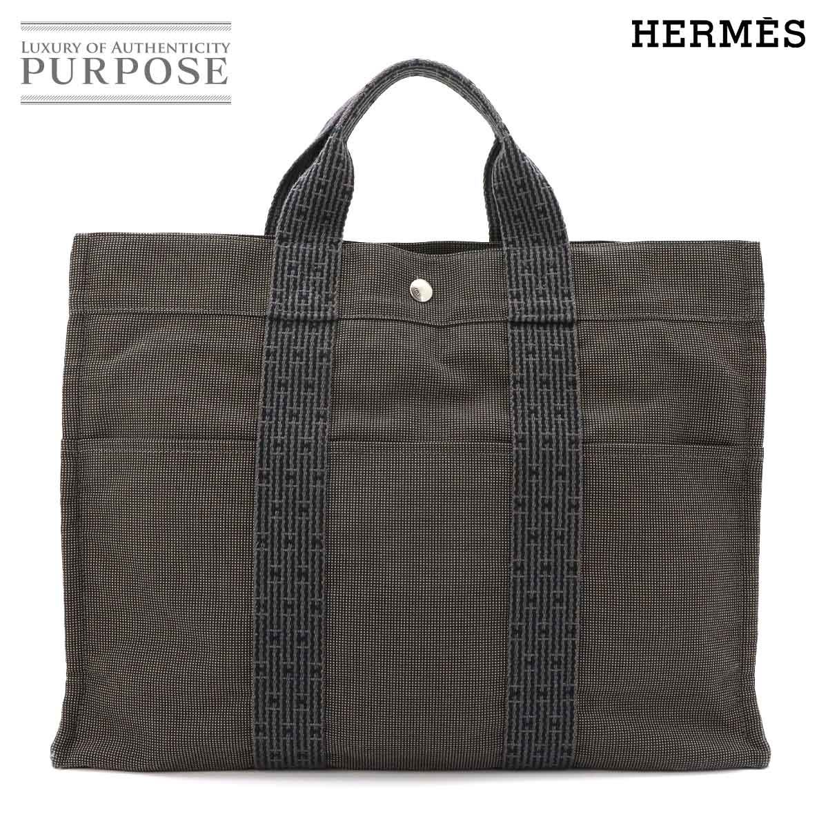 エルメス HERMES エールライン MM トート バッグ キャンバス グレー シルバー 金具 Herline Tote MM 90321812