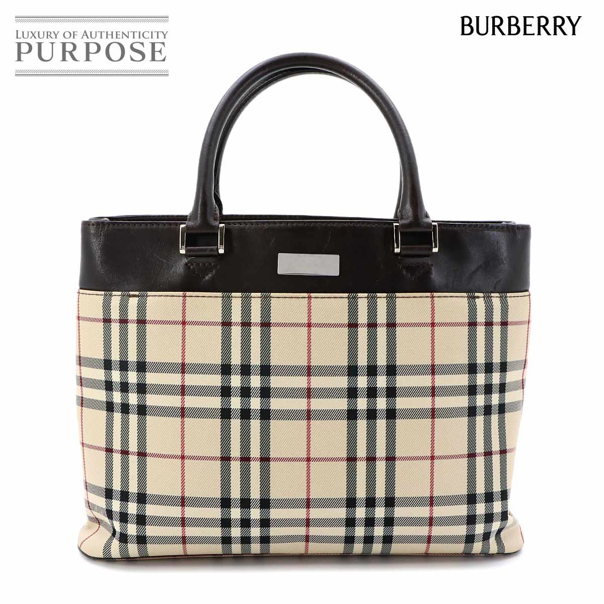 バーバリー BURBERRY ノバチェック ハンド バッグ キャンバス レザー ベージュ ダークブラウン Hand Bag 90322602