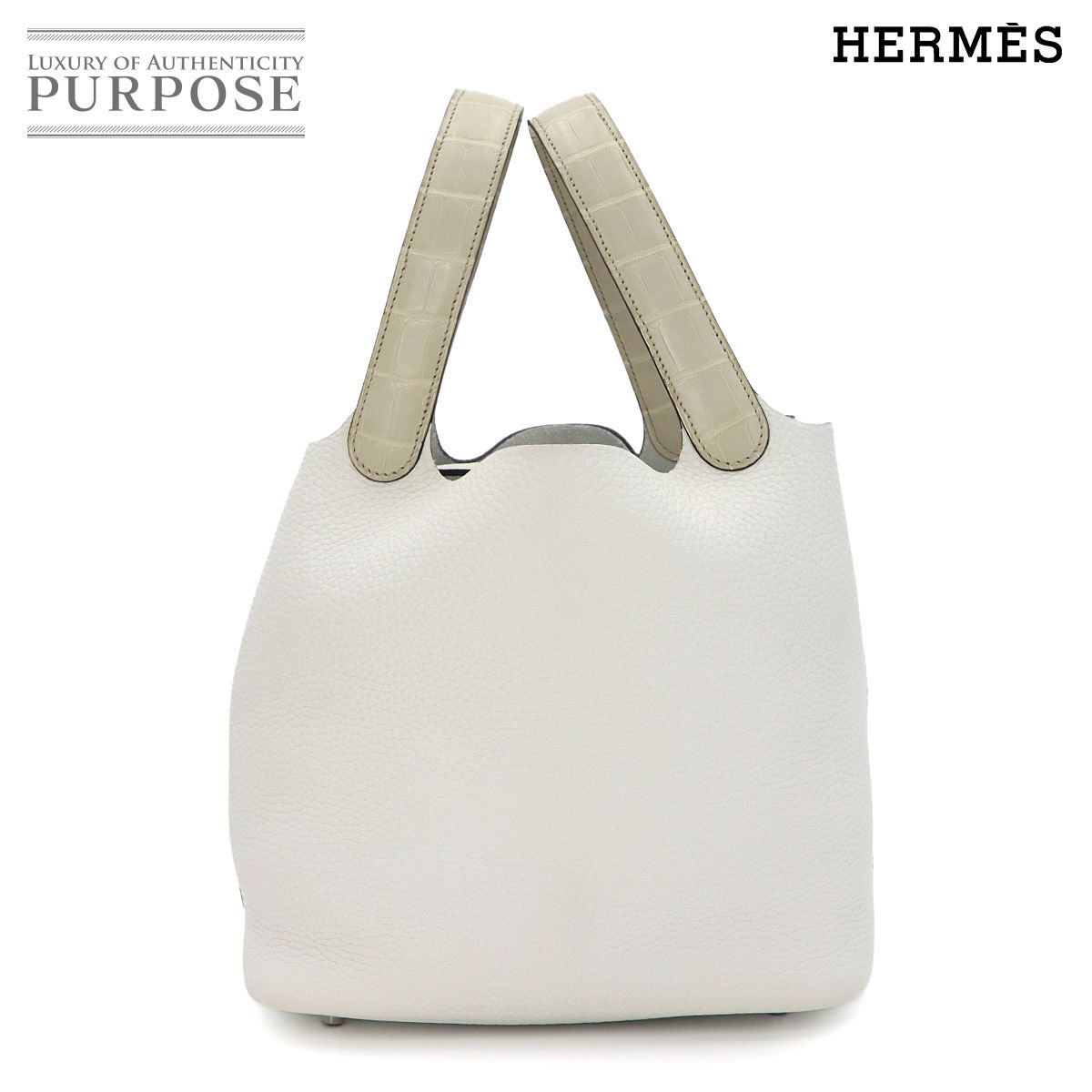新品同様 エルメス HERMES ピコタンロック タッチ 22 MM トリヨンクレマンス アリゲーター ニューホワイト ベトン B刻印 90324225
