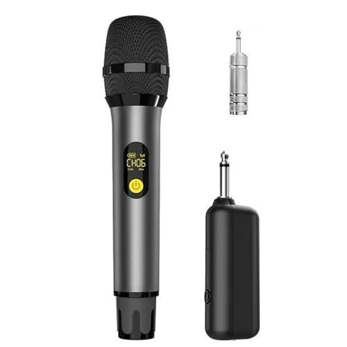 ワイヤレスマイク 充電式ダイナミックマイク UHF マイクロフォン カラオケ 12チャンネル 無線マイク3.5mm/6.35mm レシーバー付き 50メートル伝送範囲 10時間使用可能 合金製 耐久性 技適認証済 会議、スピーチ、公演、パーテ 4f3878a7