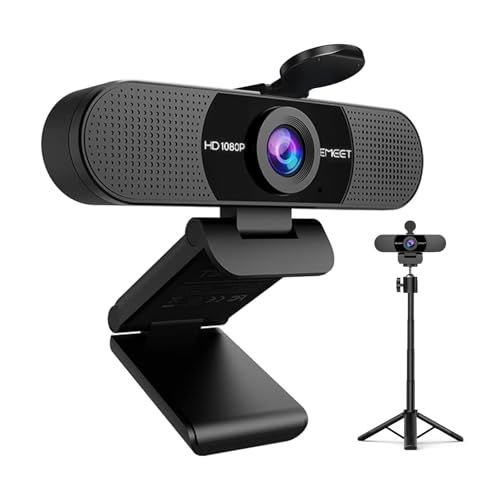 WEBカメラ EMEET C960 三脚付き ウェブカメラ HD1080P 90°広角 パソコンカメラ 内蔵マイク USB接続簡単 自動光補正 高さ調節 プライバシーカバー 会議用/授業用/ビデオ通話/生放送 Youtube, Skype, 40587d3b