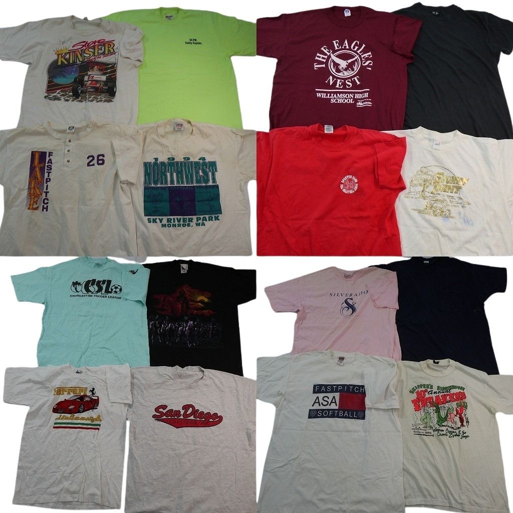 古着卸 まとめ売り シングルステッチ Tシャツ 16枚セット ( メンズ XL ) ラッセル ヘンリーネック カレッジ風 中古 古着 NE7484