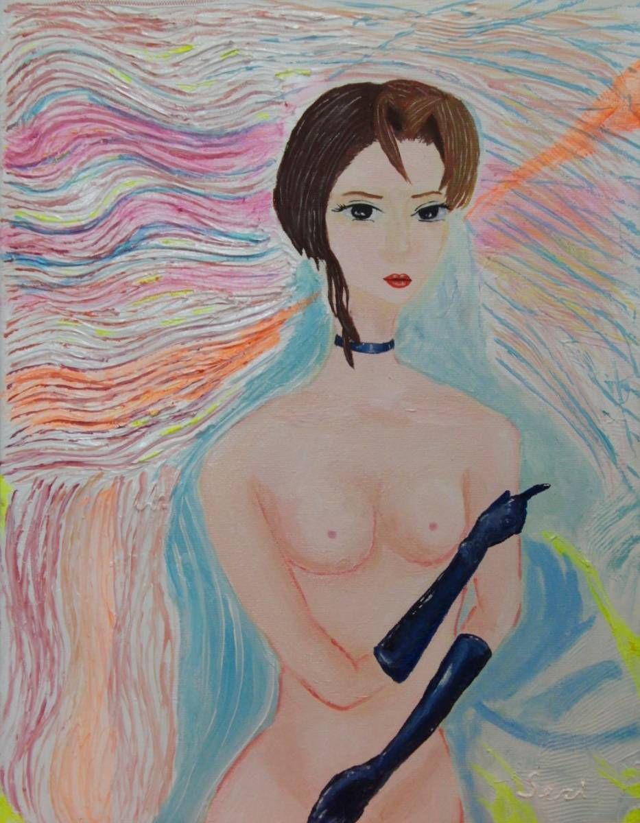 ≪国美協≫SERI・せり、『視線』、油彩画、F6号：40,9×31,8cm、、油絵一点物、新品高級油彩額付、直筆サイン・真作保証付