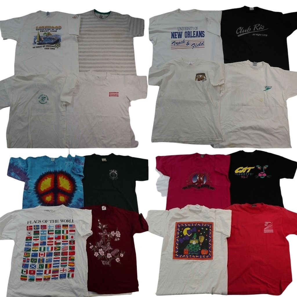 古着卸 まとめ売り シングルステッチ Tシャツ 16枚セット ( メンズ L/XL ) ボーダー フルーツオブザルーム タイダイ柄 国旗 中古 NE7494
