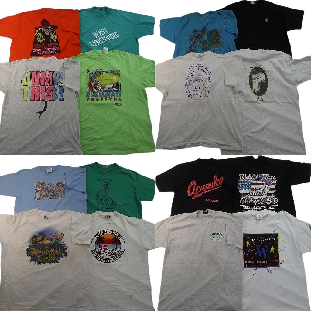 古着卸 まとめ売り シングルステッチ Tシャツ 16枚セット ( メンズ XL ) 人物 星条旗 ワンポイント 英文字プリント 中古 古着 NE7514