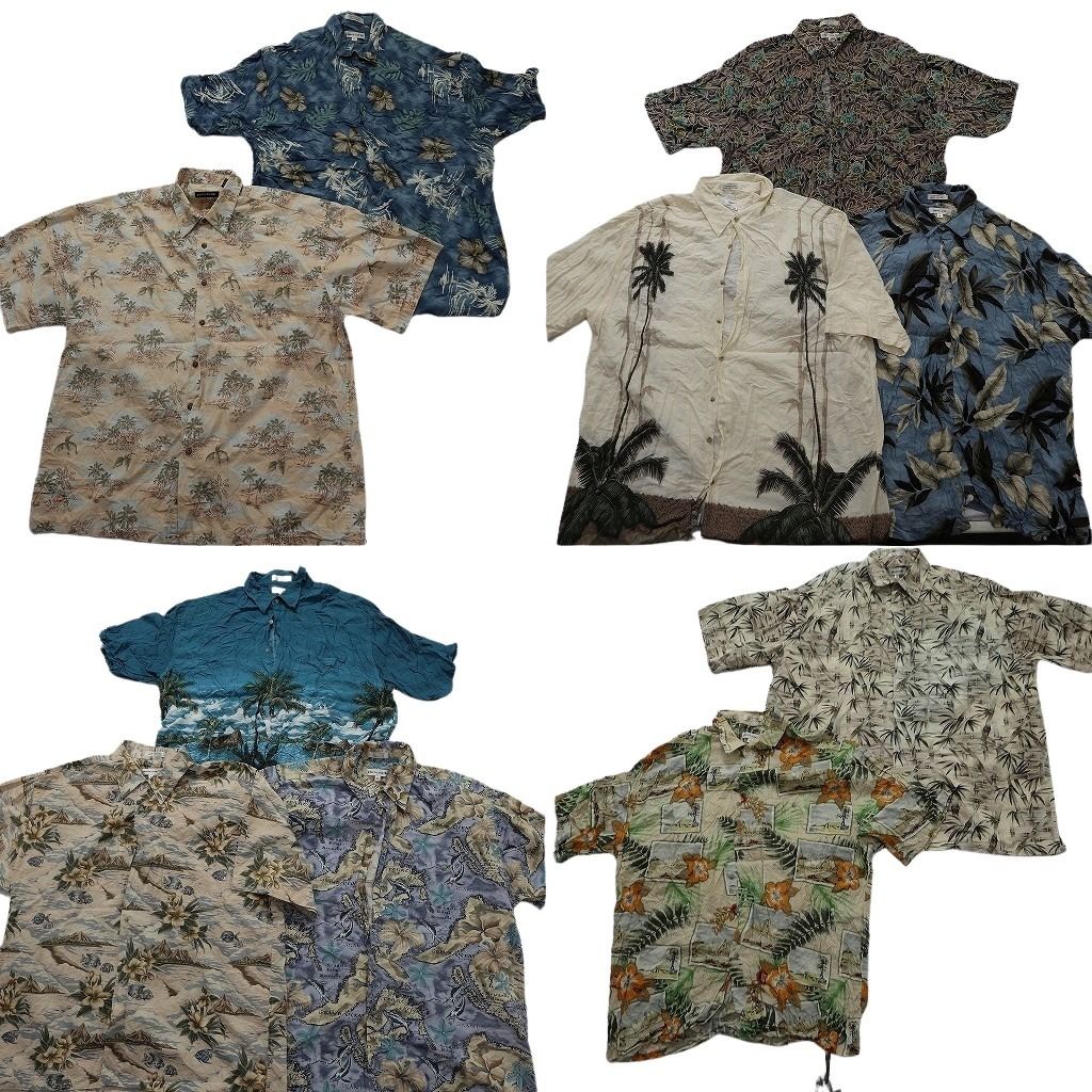古着卸 まとめ売り ピエールカルダン アロハシャツ 10枚セット ( メンズ XL/2XL ) ハイビスカス ピクチャーモチーフ 中古 古着 NE7543