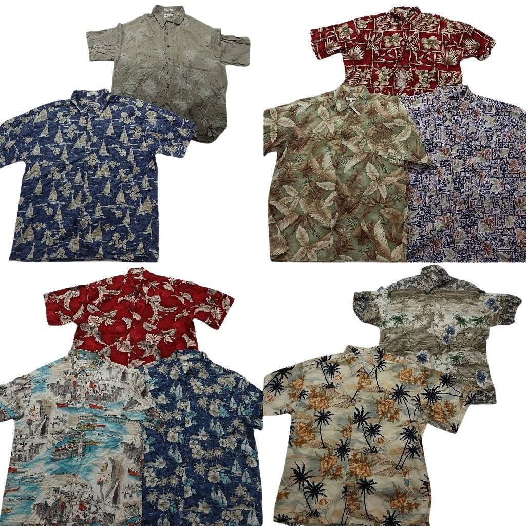 古着卸 まとめ売り ピエールカルダン アロハシャツ 10枚セット ( メンズ XL ) パームツリー リーフ柄 ボックスカット 中古 古着 NE7546