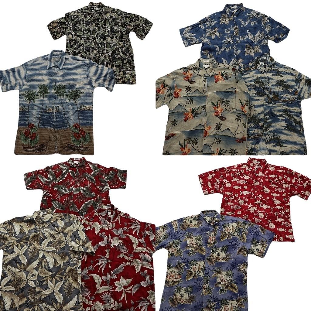 古着卸 まとめ売り ピエールカルダン アロハシャツ 10枚セット ( メンズ L/XL ) ホリゾンタル パームツリー リーフ柄 中古 古着 NE7553