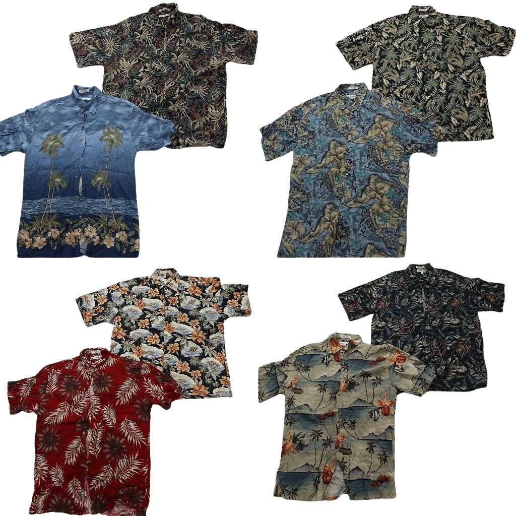 古着卸 まとめ売り ピエールカルダン アロハシャツ 8枚セット ( メンズ M ) ホリゾンタル リーフ柄 ハイビスカス 中古 古着 NE7559