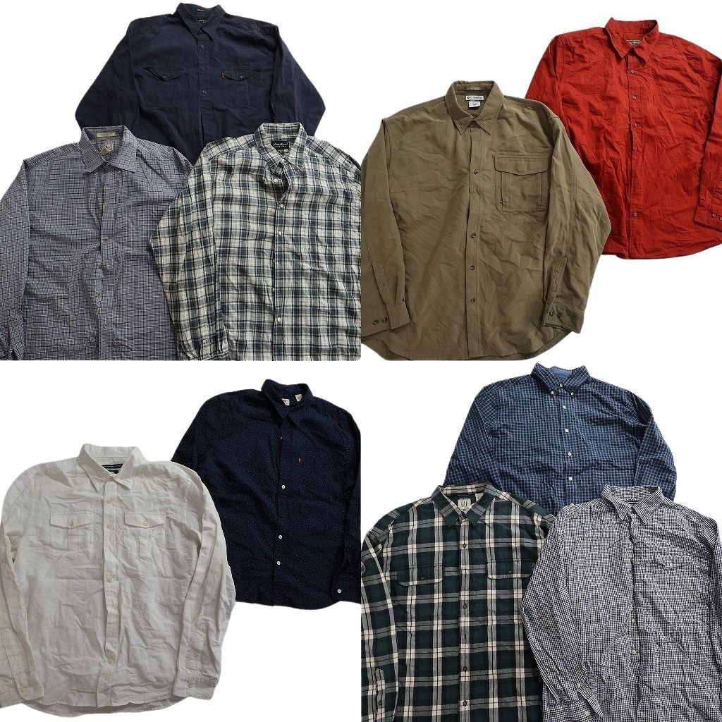 古着卸 まとめ売り ブランド 長袖シャツ 10枚セット ( メンズ XL ) GAP チャップス コロンビア リーバイス 中古 古着 NE7603