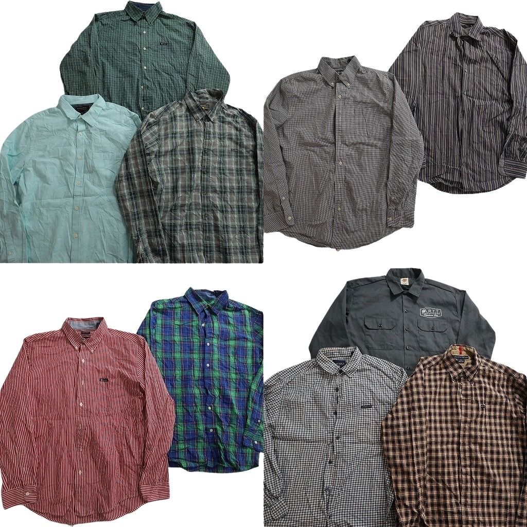 古着卸 まとめ売り ブランド 長袖シャツ 10枚セット ( メンズ M/L ) ディッキーズ チャップス ノーティカ エディーバウアー 中古 NE7608