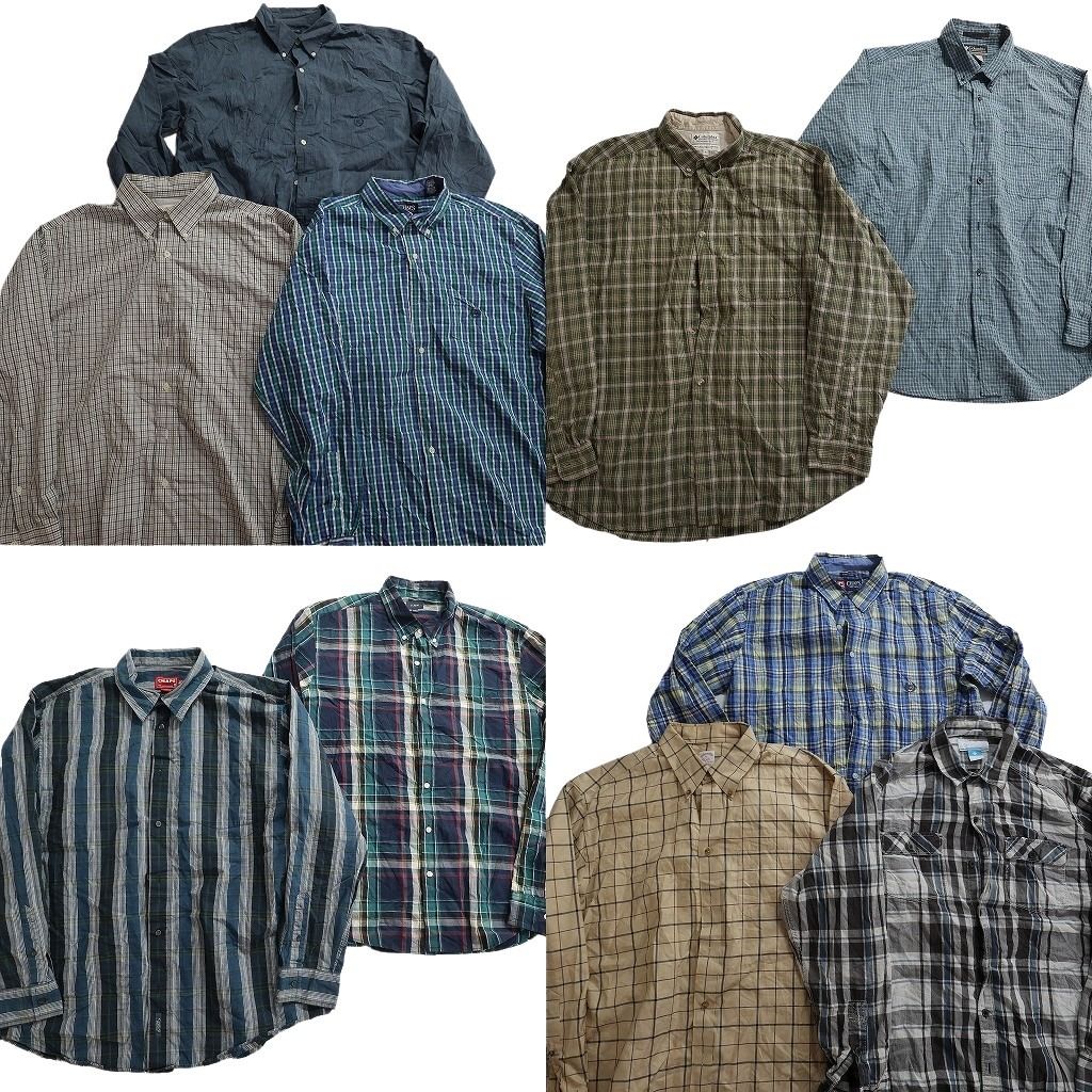 古着卸 まとめ売り ブランド 長袖シャツ 10枚セット ( メンズ XL ) チャップス コロンビア J.CREW ブルックス 中古 古着 NE7616