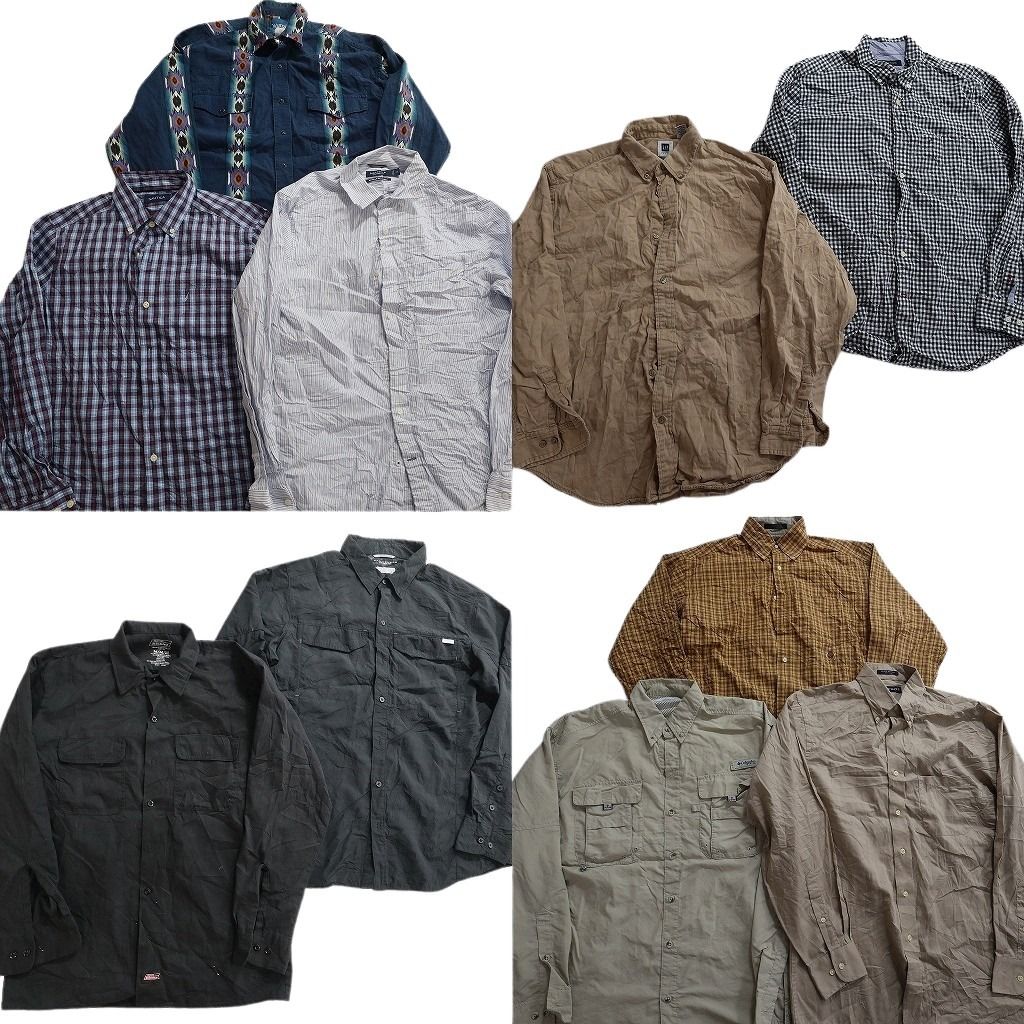 古着卸 まとめ売り ブランド 長袖シャツ 10枚セット ( メンズ M ) GAP ディッキーズ ノーティカ ラングラー チャップス 中古 古着 NE7620