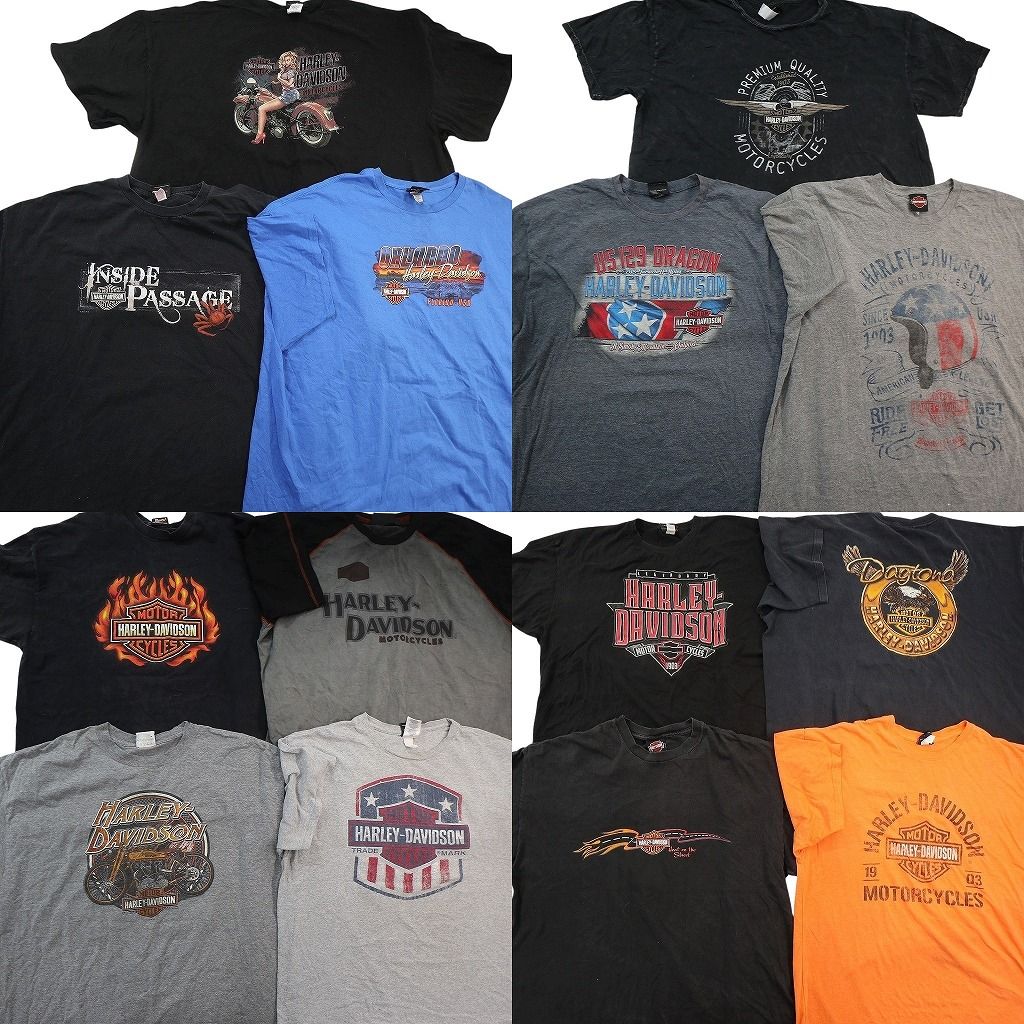 古着卸 まとめ売り ハーレーダビッドソン Tシャツ 14枚セット ( メンズ 2XL/3XL/4XL/5XL ) イーグル ワンポイント ラグラン 中古 NE7646