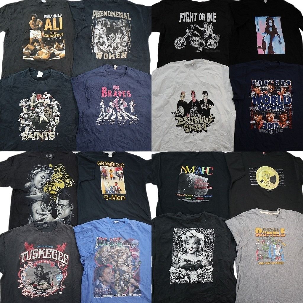 古着卸 まとめ売り 人物 Tシャツ 16枚セット ( メンズ 2XL ) モハメドアリ プロチーム MLB NFL マリリンモンロー 中古 古着 NE7652