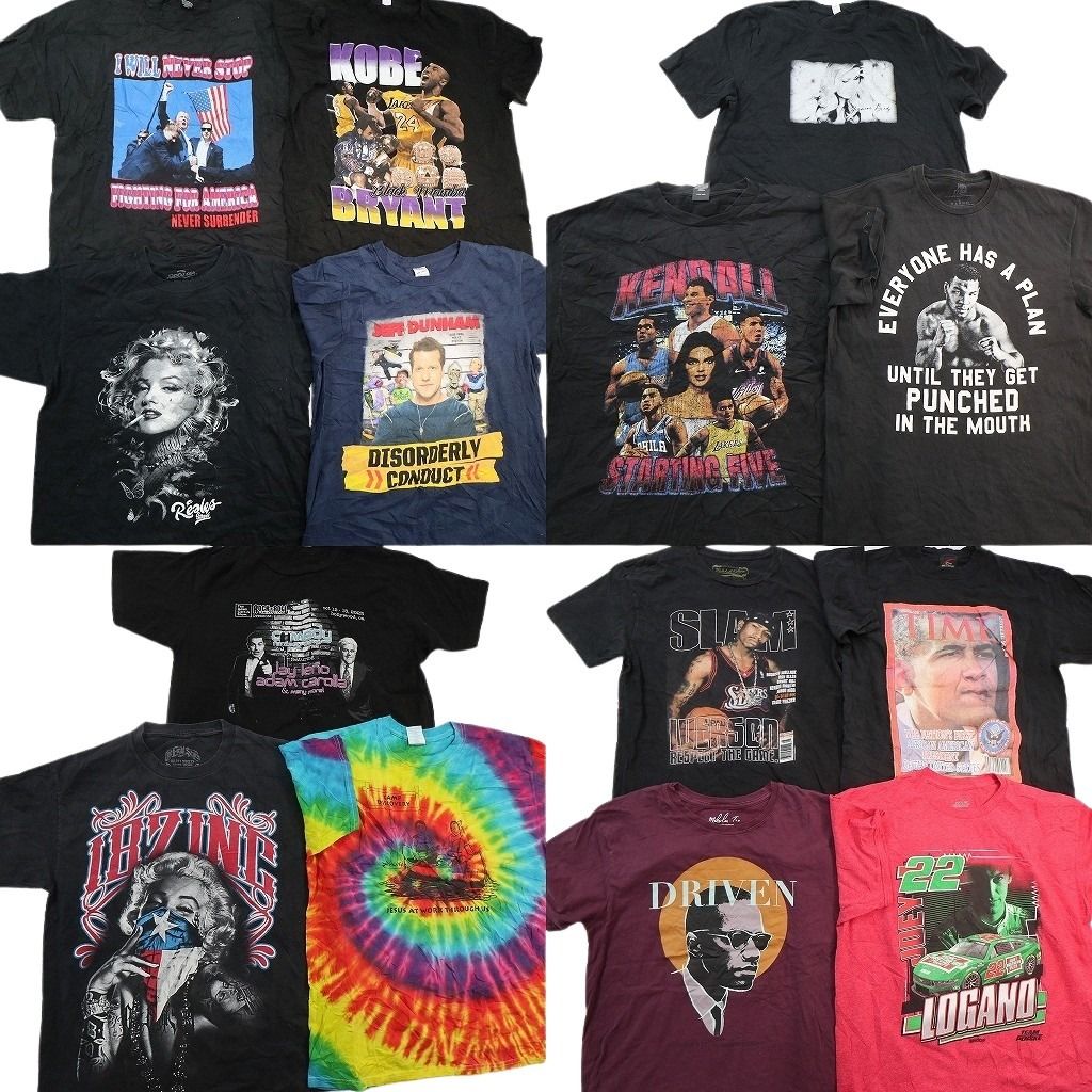 古着卸 まとめ売り 人物 Tシャツ 14枚セット ( メンズ L ) プロチーム NBA レーシング タイダイ柄 マリリンモンロー 中古 古着 NE7656