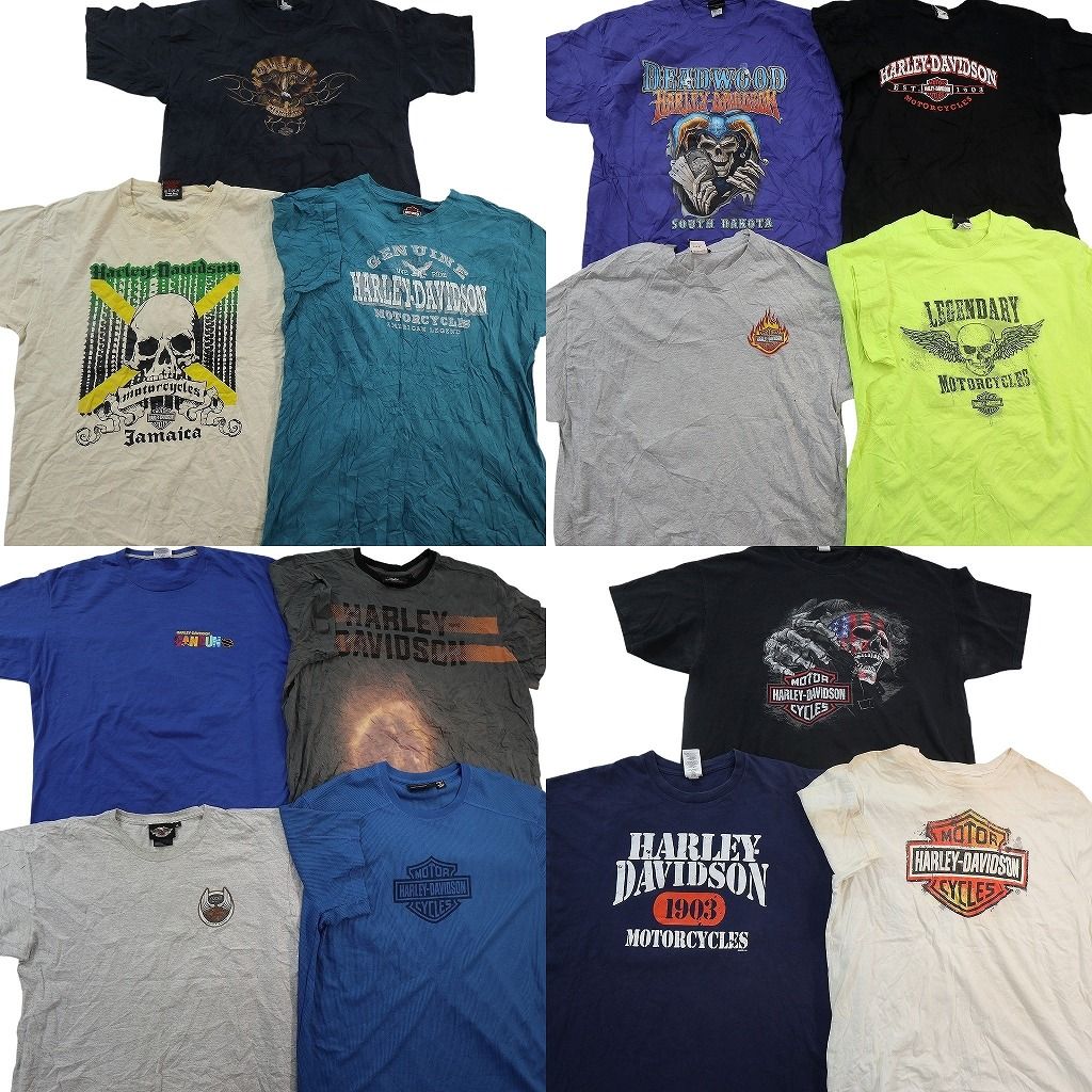 古着卸 まとめ売り ハーレーダビッドソン Tシャツ 14枚セット ( メンズ XL/2XL ) スカル ワンポイント ブラック 中古 古着 NE7657