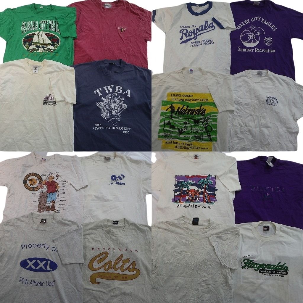 古着卸 まとめ売り シングルステッチ Tシャツ 16枚セット ( メンズ L ) リンガーT ワンポイント 英文字プリント 中古 古着 NE7661