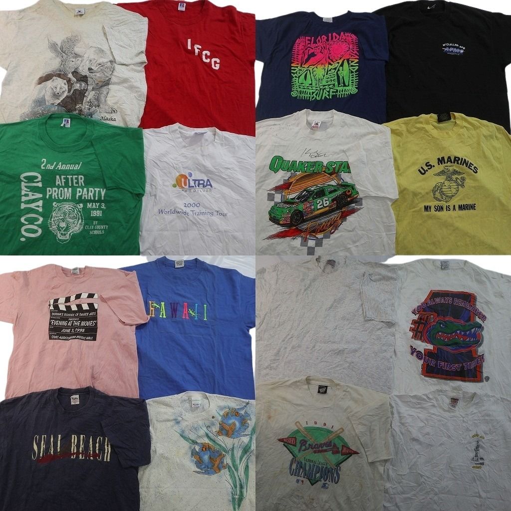古着卸 まとめ売り シングルステッチ Tシャツ 16枚セット ( メンズ XL ) ラッセル プロチーム MLB レーシング ワンポイント 中古 NE7664