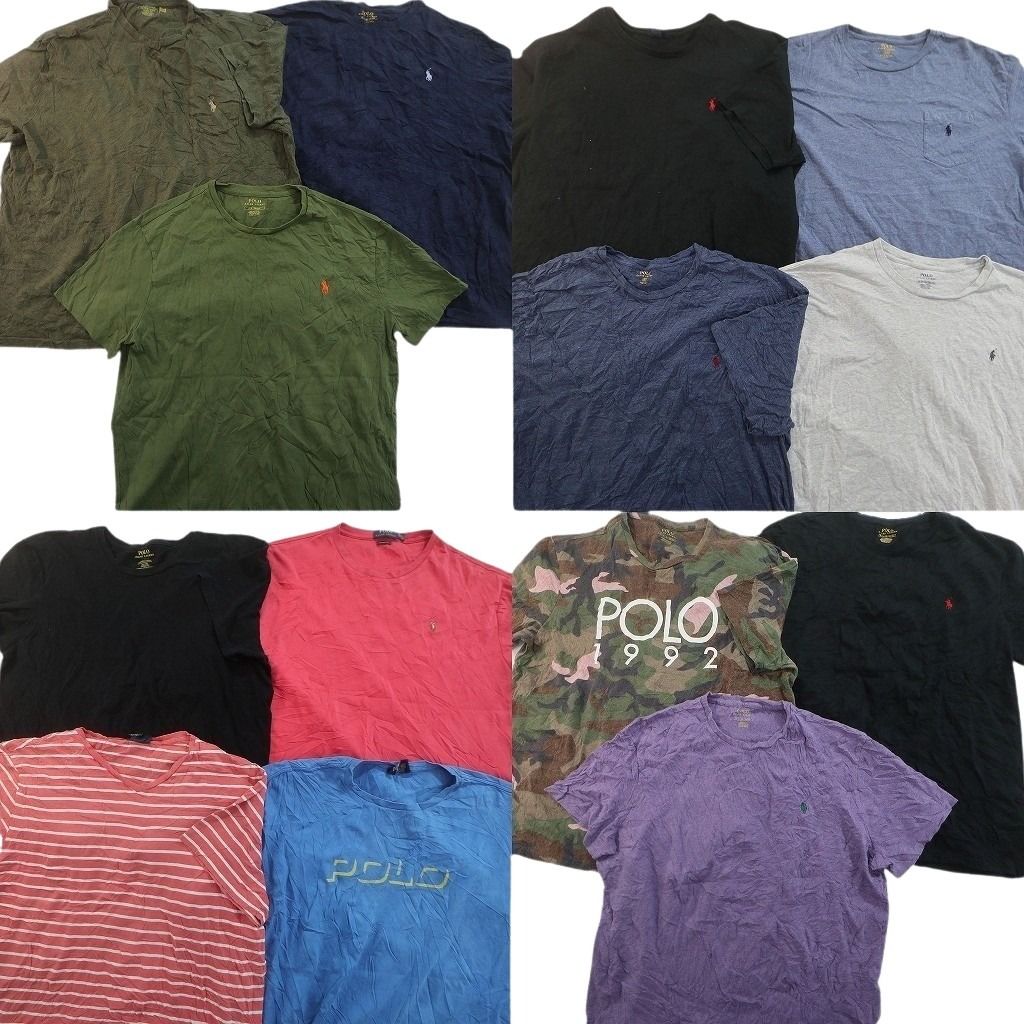 古着卸 まとめ売り ラルフローレン Tシャツ 14枚セット ( メンズ L/XL/2XL/3XL ) 迷彩柄 ワンポイント ボーダー ブラック 中古 古着 NE7671
