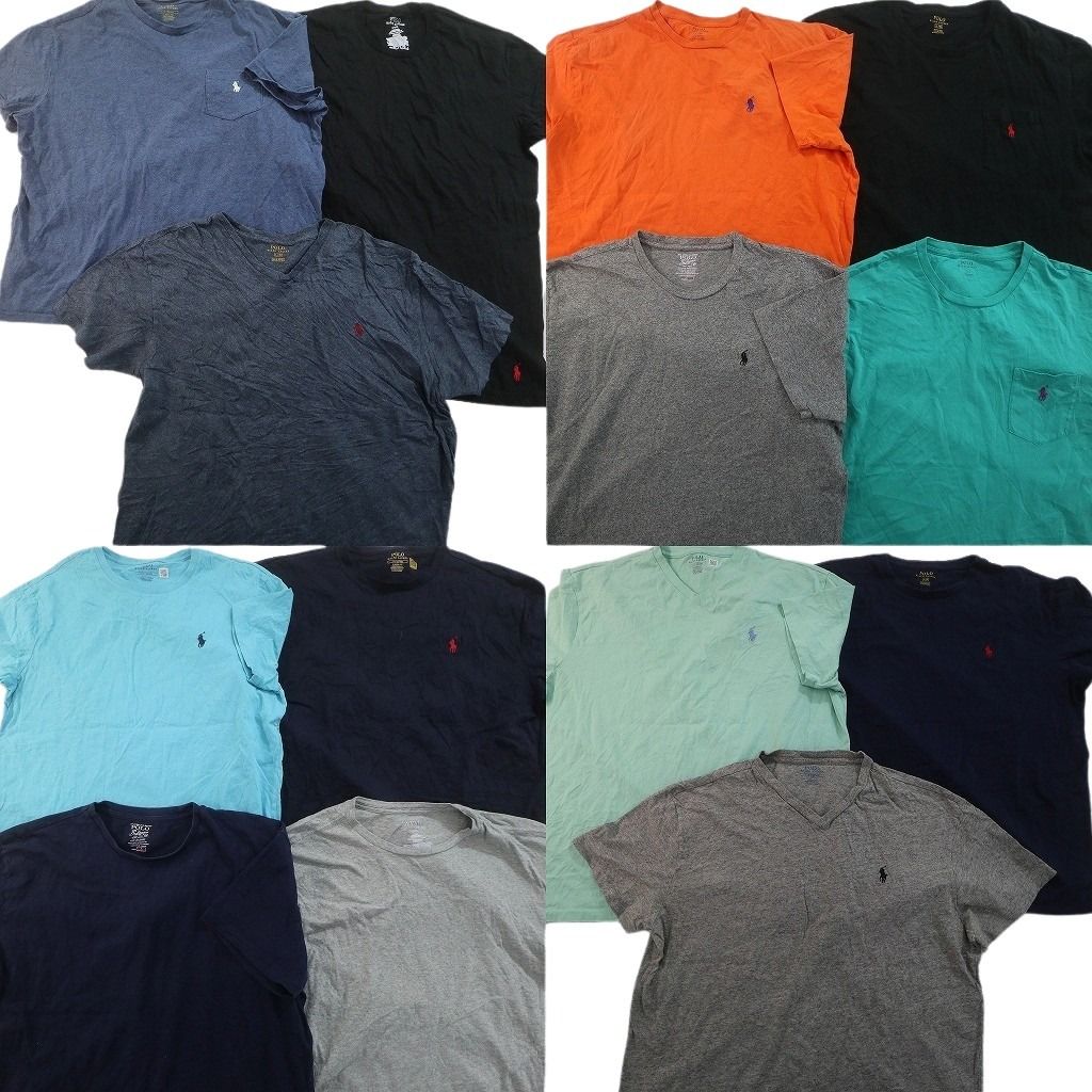 古着卸 まとめ売り ラルフローレン Tシャツ 14枚セット ( メンズ L ) Ｖネック グレー ブラック ネイビー ポケット付き 中古 古着 NE7672