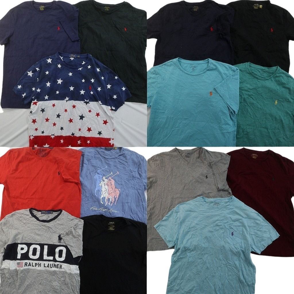 古着卸 まとめ売り ラルフローレン Tシャツ 14枚セット ( メンズ S/M/L ) ワンポイント ブラック レッド ネイビー 中古 古着 NE7673