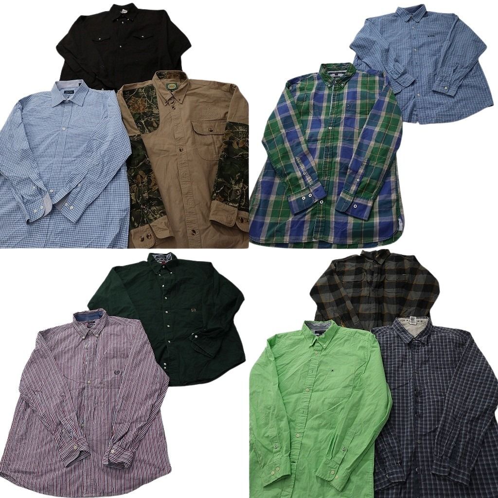 古着卸 まとめ売り ブランド 長袖シャツ 10枚セット ( メンズ XL ) ノースフェイス トミー フラッグタグ ラングラー 中古 古着 NE7684