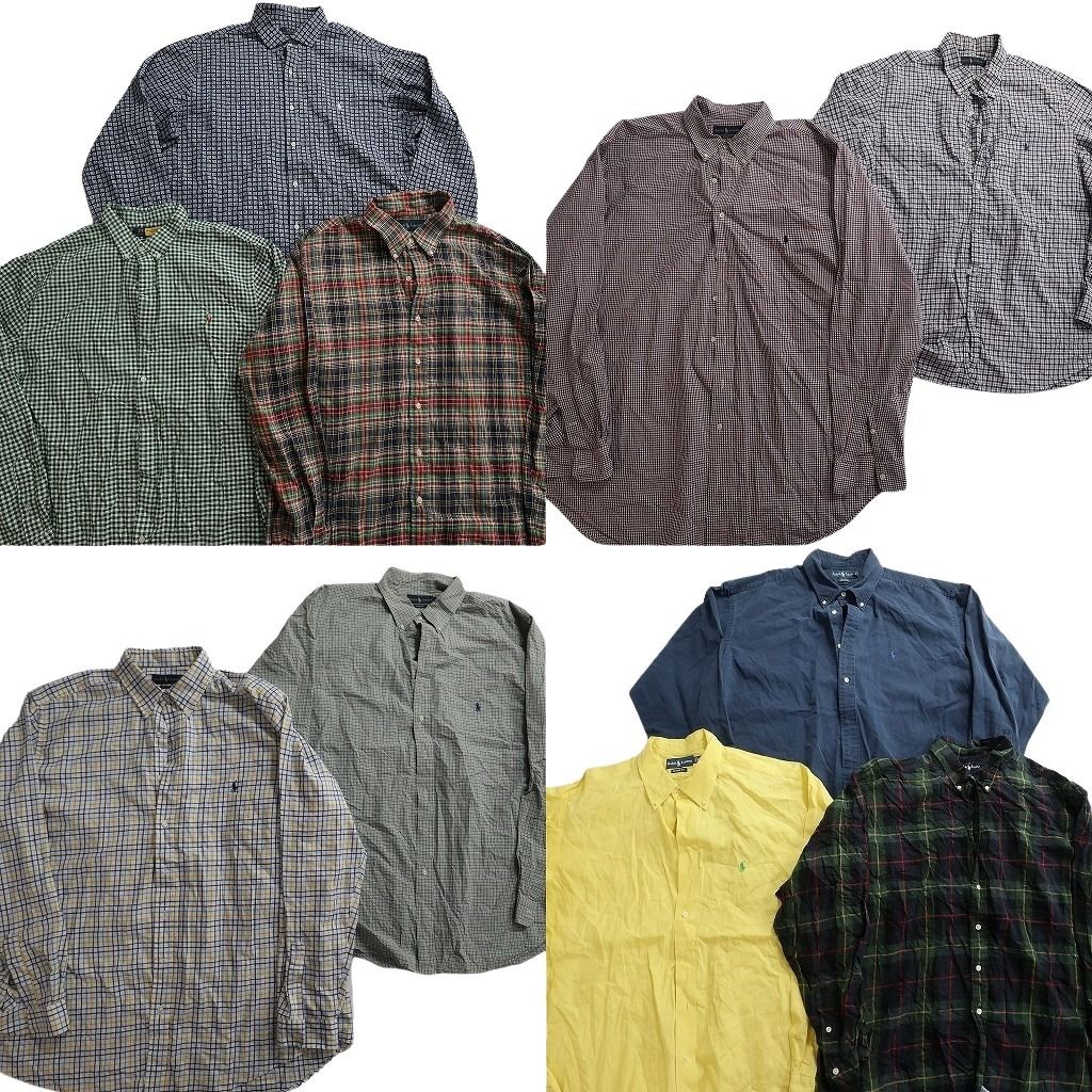 古着卸 まとめ売り Ralph Lauren ラルフローレン 長袖シャツ 10枚セット ( メンズ 2XL ) マドラス チェック ワンポイント 中古 古着 NE7711
