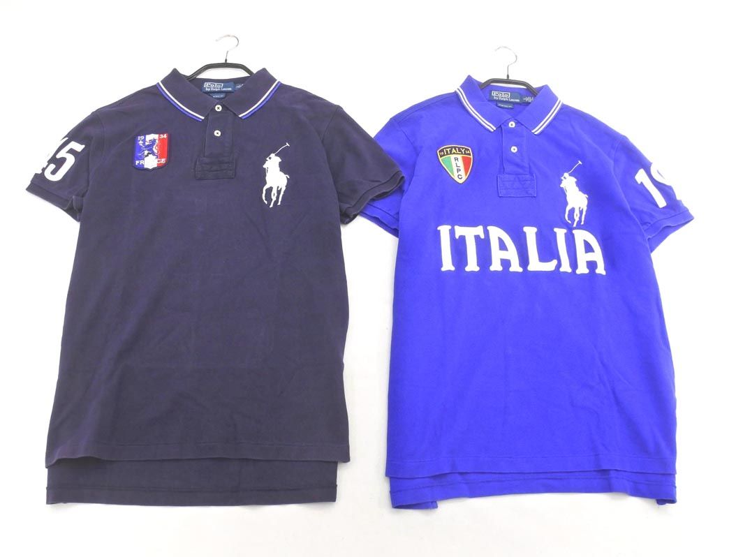 POLO RALPH LAUREN ポロ ラルフローレン ビッグポニー ワッペン 刺繍 ポロシャツ 2枚セット sizeL/青ｘ紺 ■■◎メンズ