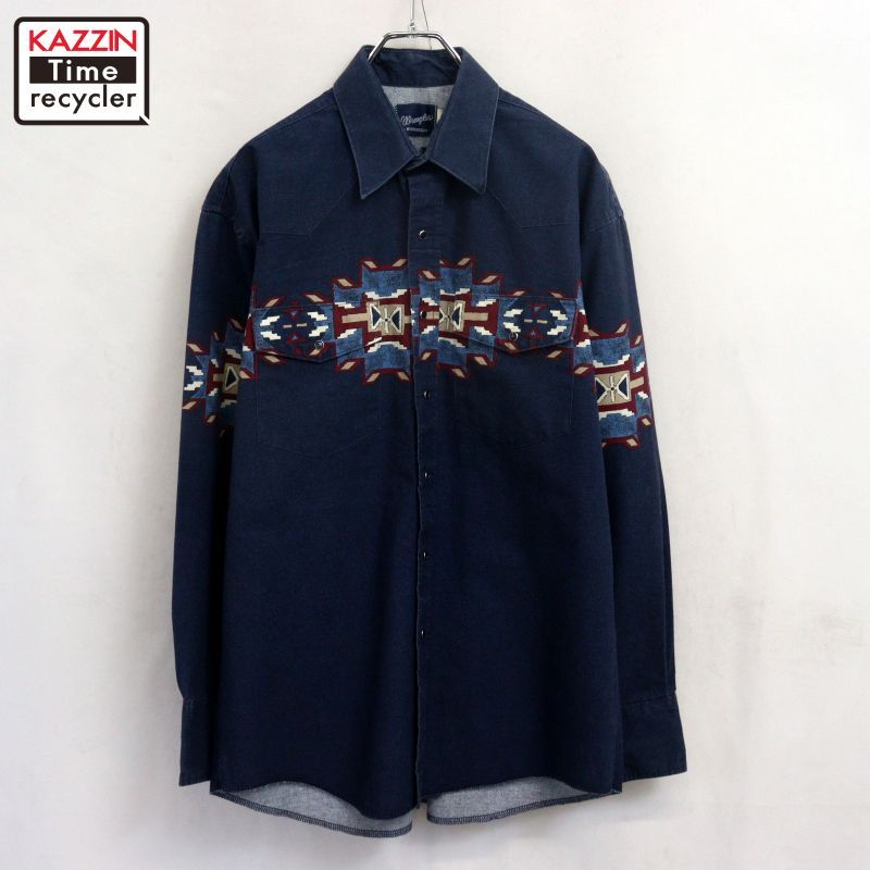 90s vintage Wrangler ウエスタンシャツ メンズ 表記Lサイズ