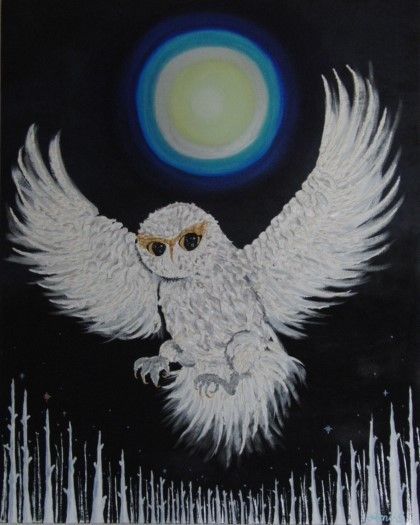 ≪国美協≫しおざわ あみ、『月にフクロウ』、大判、F30号：90,9×72,7cm、油絵一点物、新品高級油彩額付、直筆サイン・真作保証付