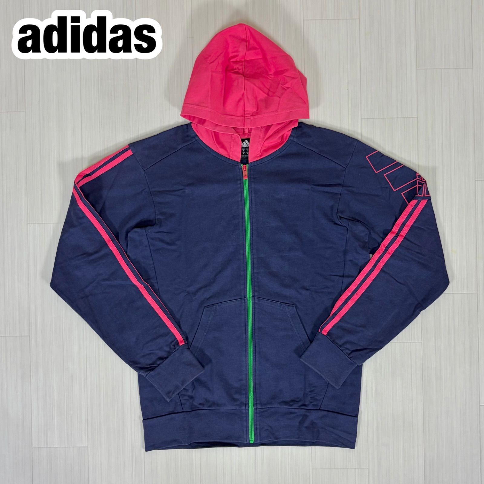 adidas アディダス ジップアップパーカー M ネイビー ピンク 