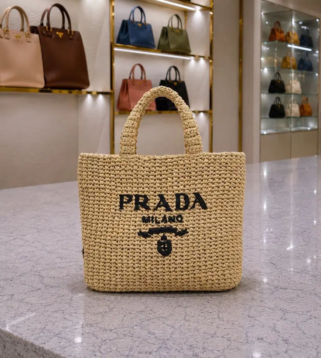 S級 PRADA プラダ クロシェ ラフィア トートバッグ スモール 出品