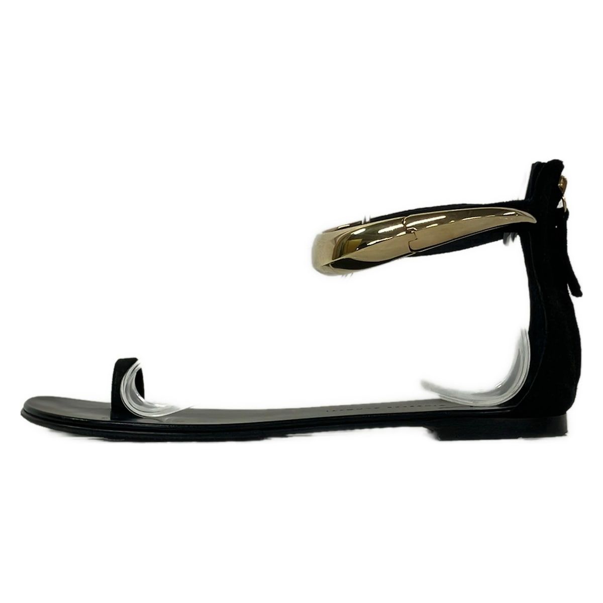 giuseppe zanotti(ジュゼッペザノッティ) サンダル 38 レディース ゴールド アンクル フラットサンダル 黒×ゴールド アウトソール張替済