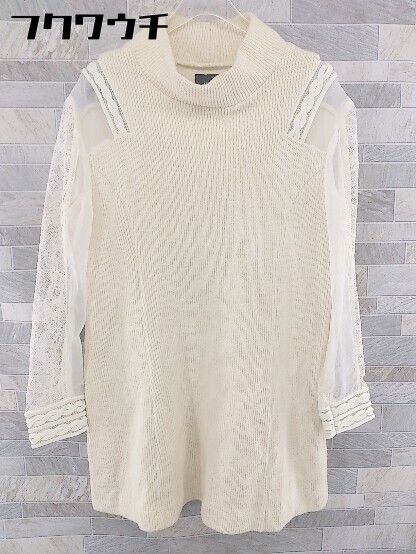 ◇ ENSOR CIVET ハイネック 切替 レース 長袖 ミニ ニット ワンピース サイズ36 アイボリー ホワイト レディース 【中古】 【1104010004580】