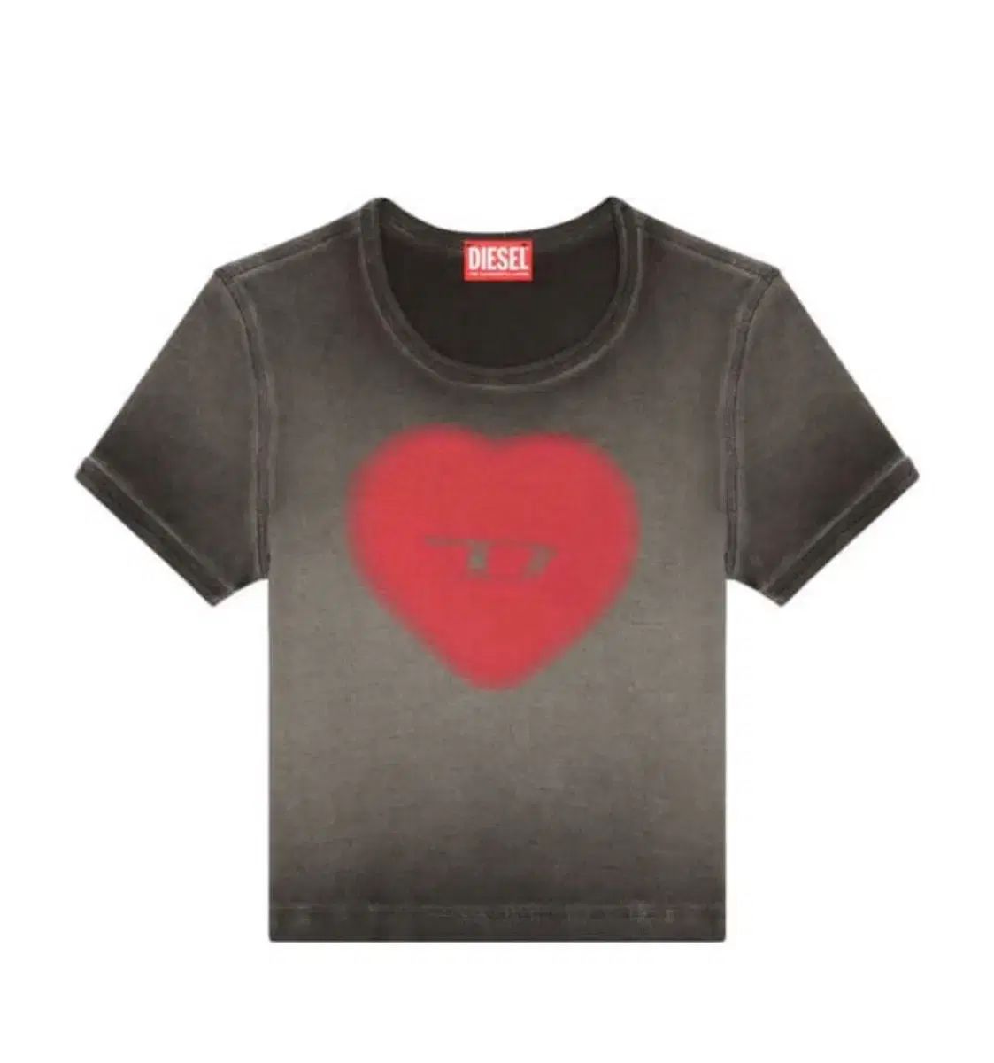 DIESEL T-L リップドTシャツ ウォーターカラー ハート D ブラック 半袖Tシャツ L